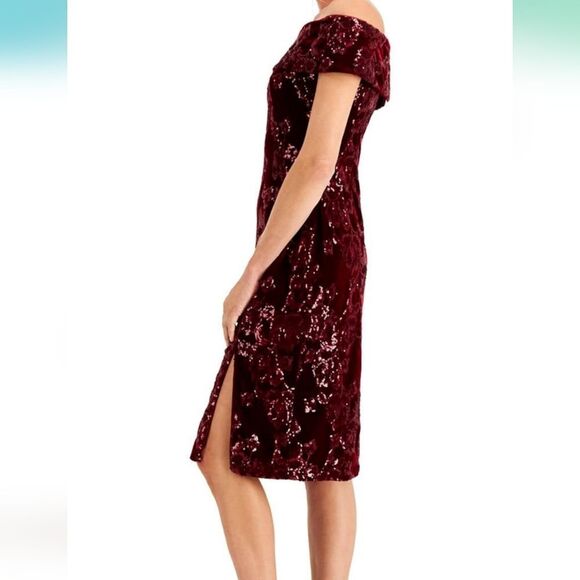 NWT Adrianna Papell Velvet Sequin Sheath Dress in Garnet - Picture 5 of 13